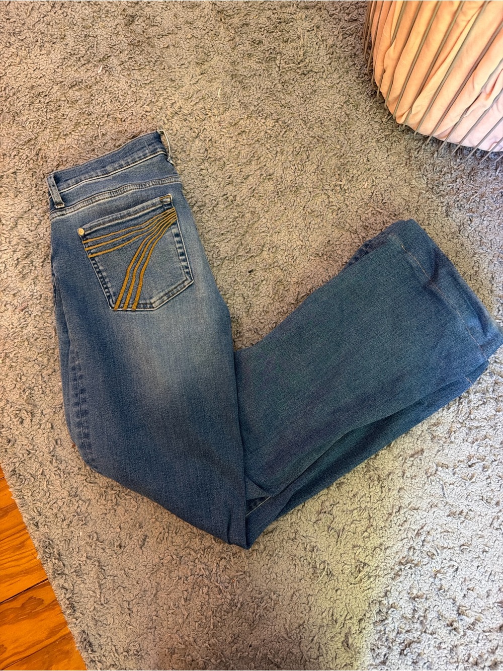 7 For All Mankind Blue boot cut Jeans with Gold Pocket Stitching